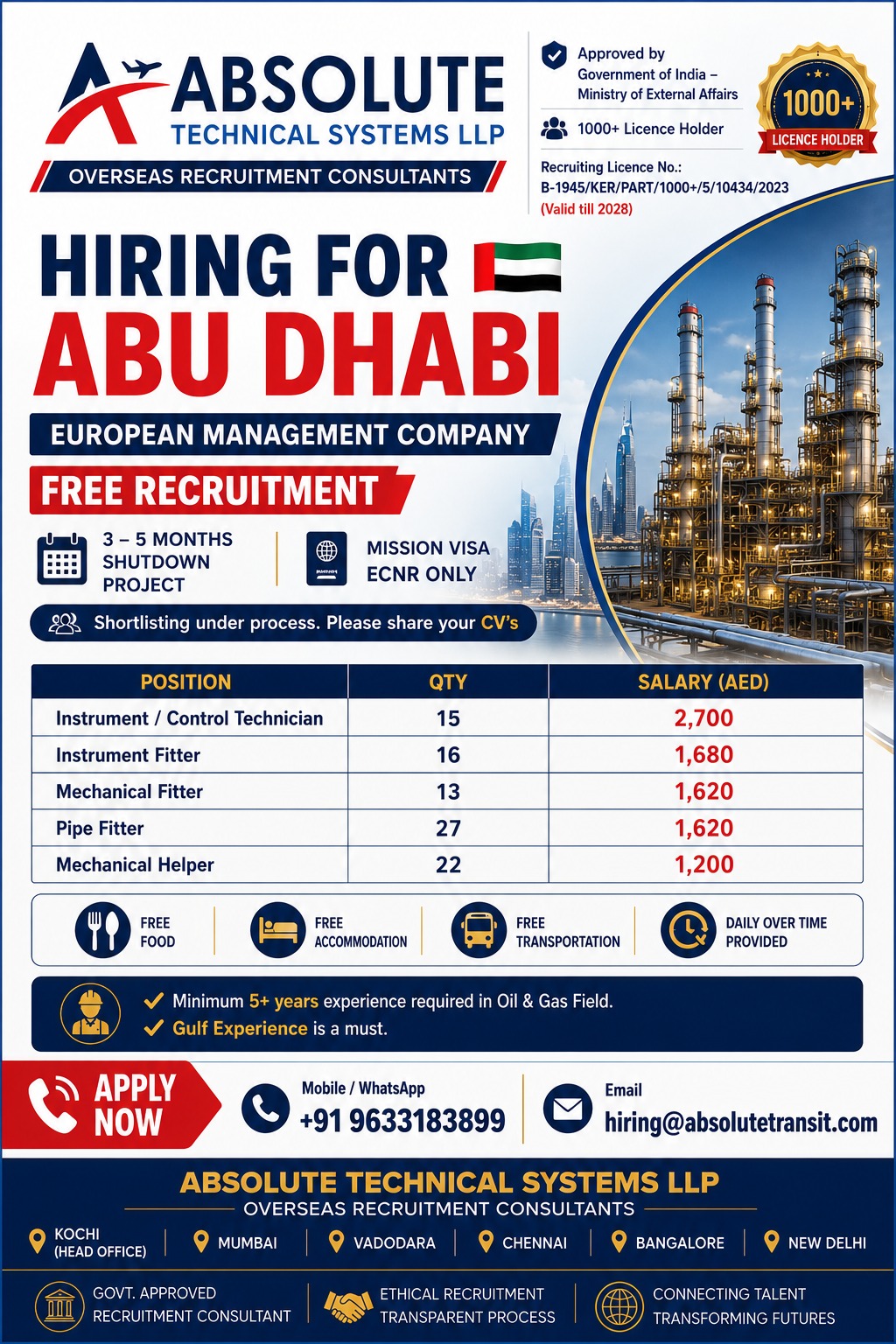 Hiring for Abu Dhabi - European Management Company — Absolute Technical Systems LLP, United Arab Emirates