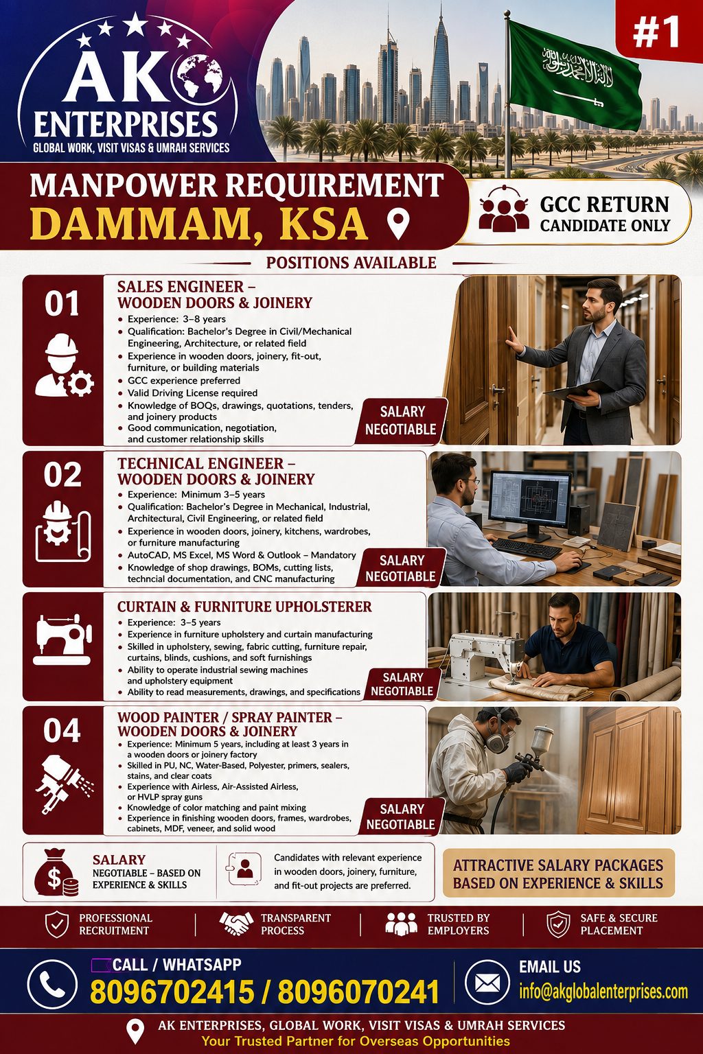 Urgently Hiring for Dammam Saudi Arabia — AK ENTERPRISES, Saudi Arabia, Saudi Arabia