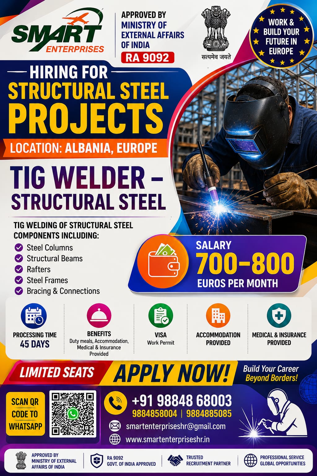 IG welding of structural steel components including: