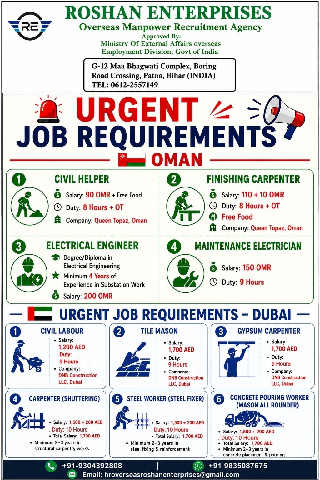 Urgent Job Requirements - Oman & Dubai