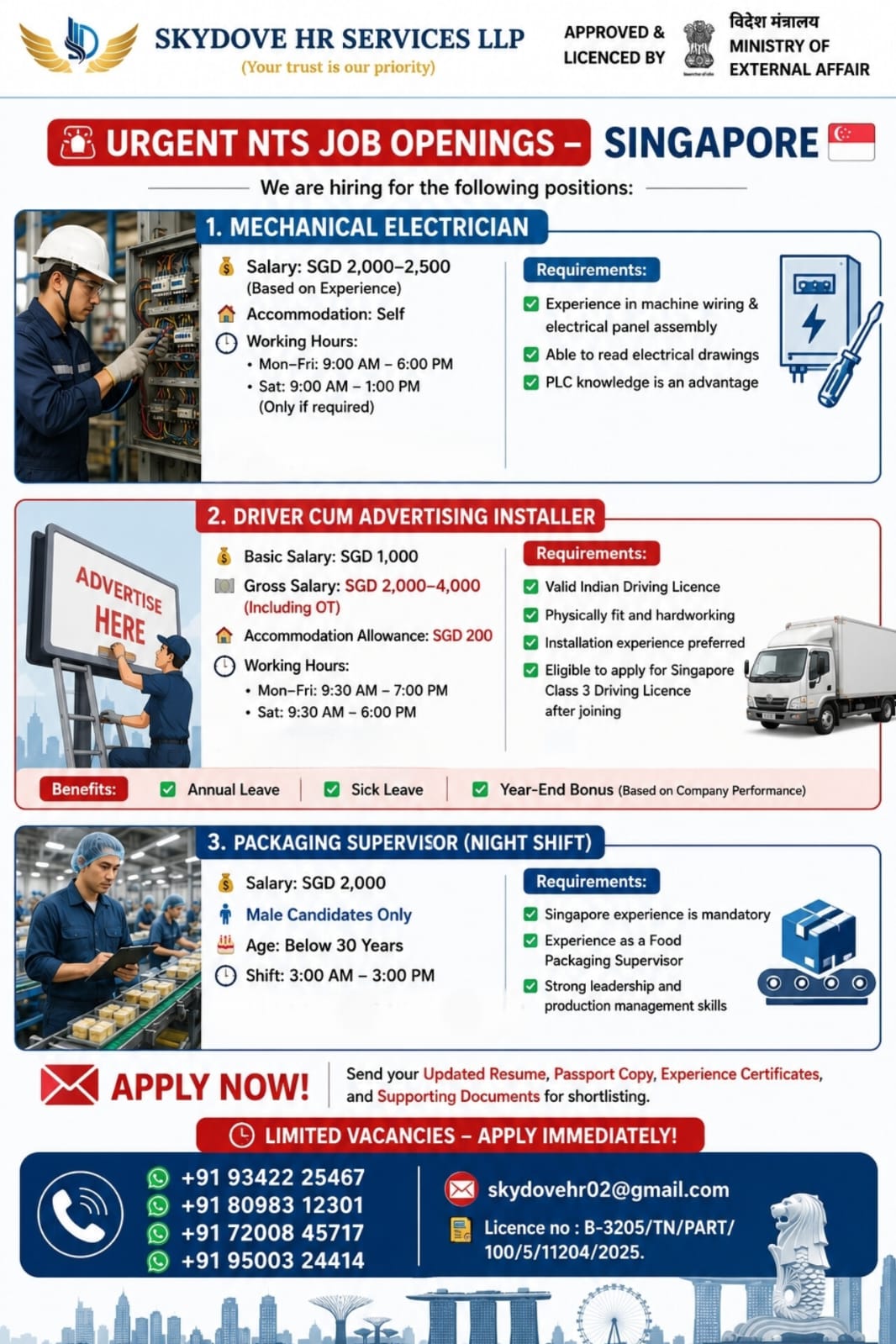 mechanical Electrician🚛 Driver Cum Advertising Installer  📦 Packaging Supervisor
