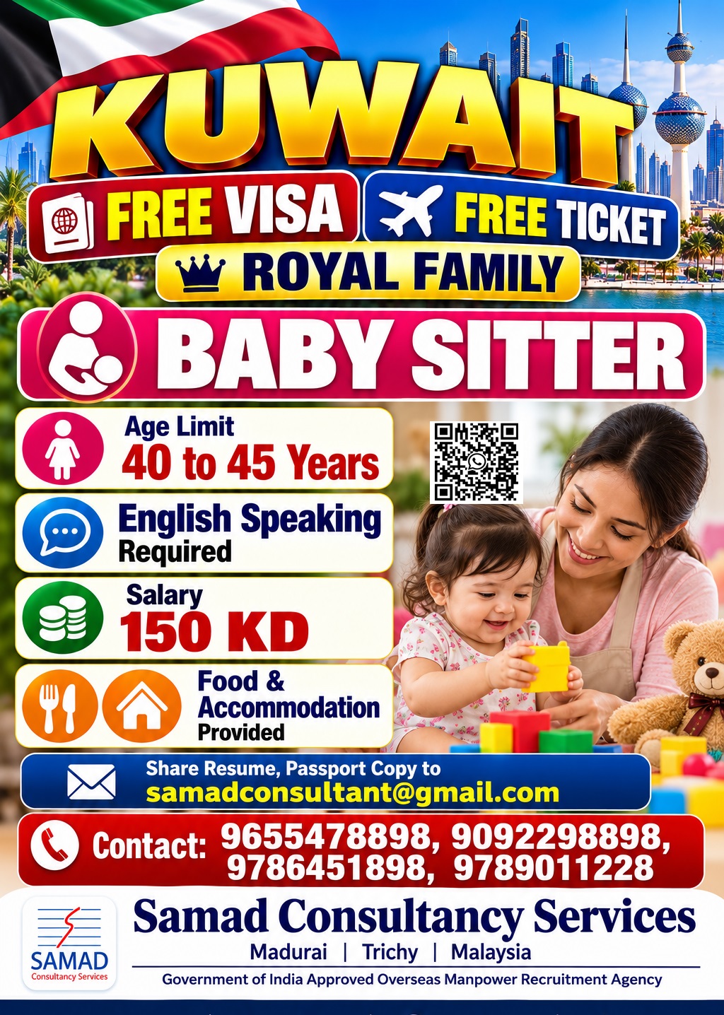 KUWAIT - ROYAL FAMILY , BABY SITTER (FEMALE) — Samad Consultancy Services, India, India