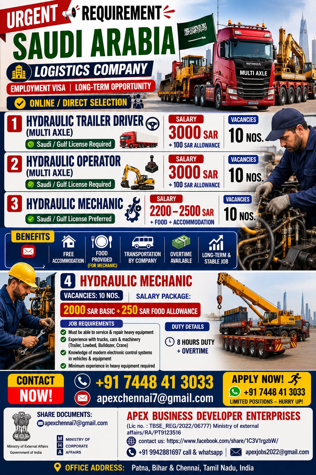 Logistics Company - Urgent Recruitment — Apex Business Developer Enterp, Saudi Arabia, Saudi Arabia