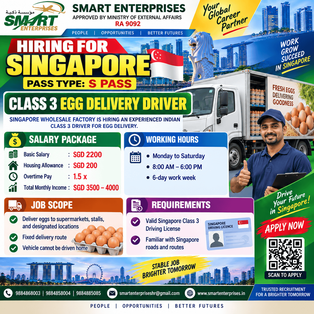 : *Class 3 EGG Delivery Driver* — smartenterpriseshr@gmail.com, SINGAPORE