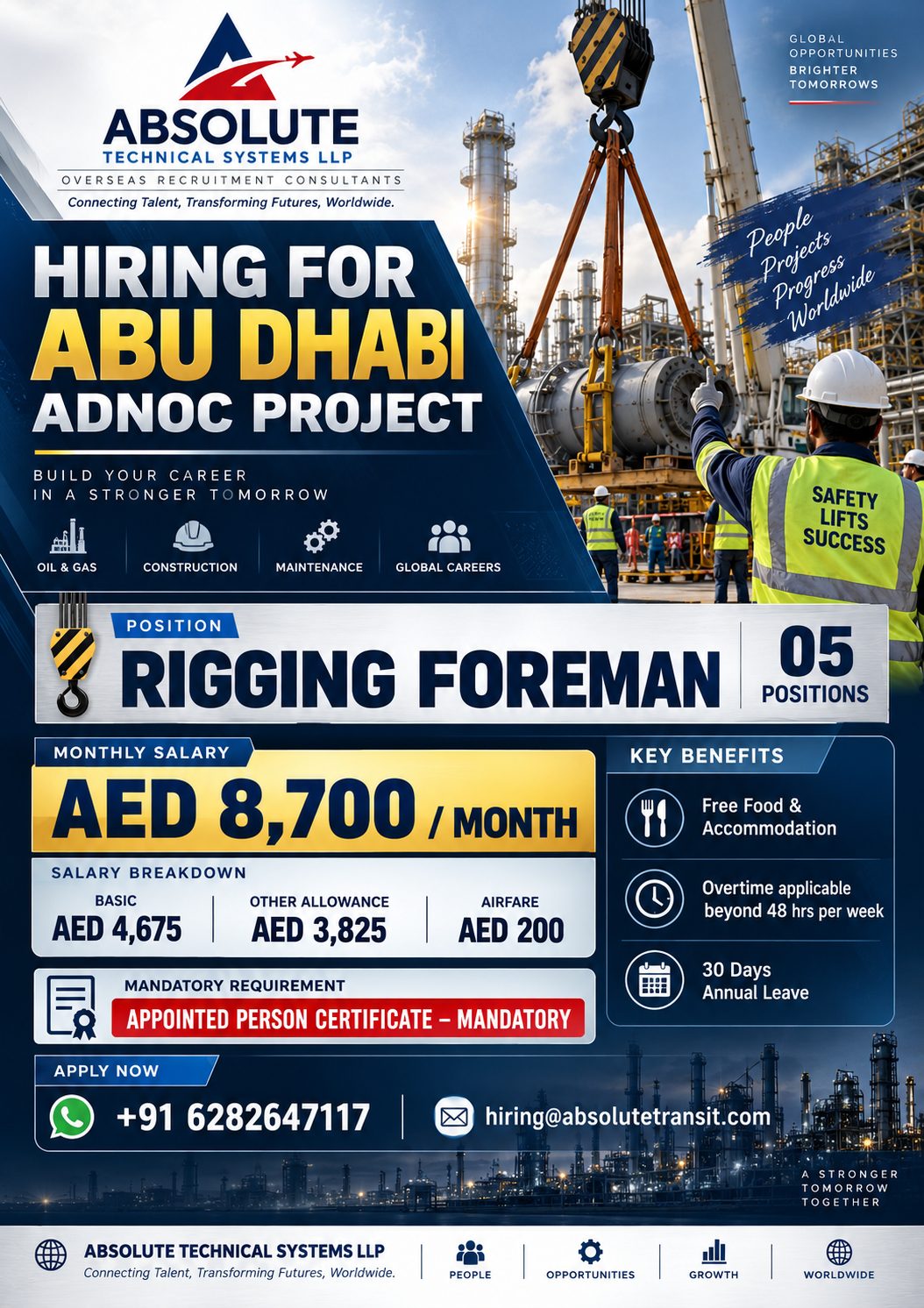 Abu Dhabi ADNOC Project - RIGGING FOREMAN — Absolute Technical Systems LLP, United Arab Emirates