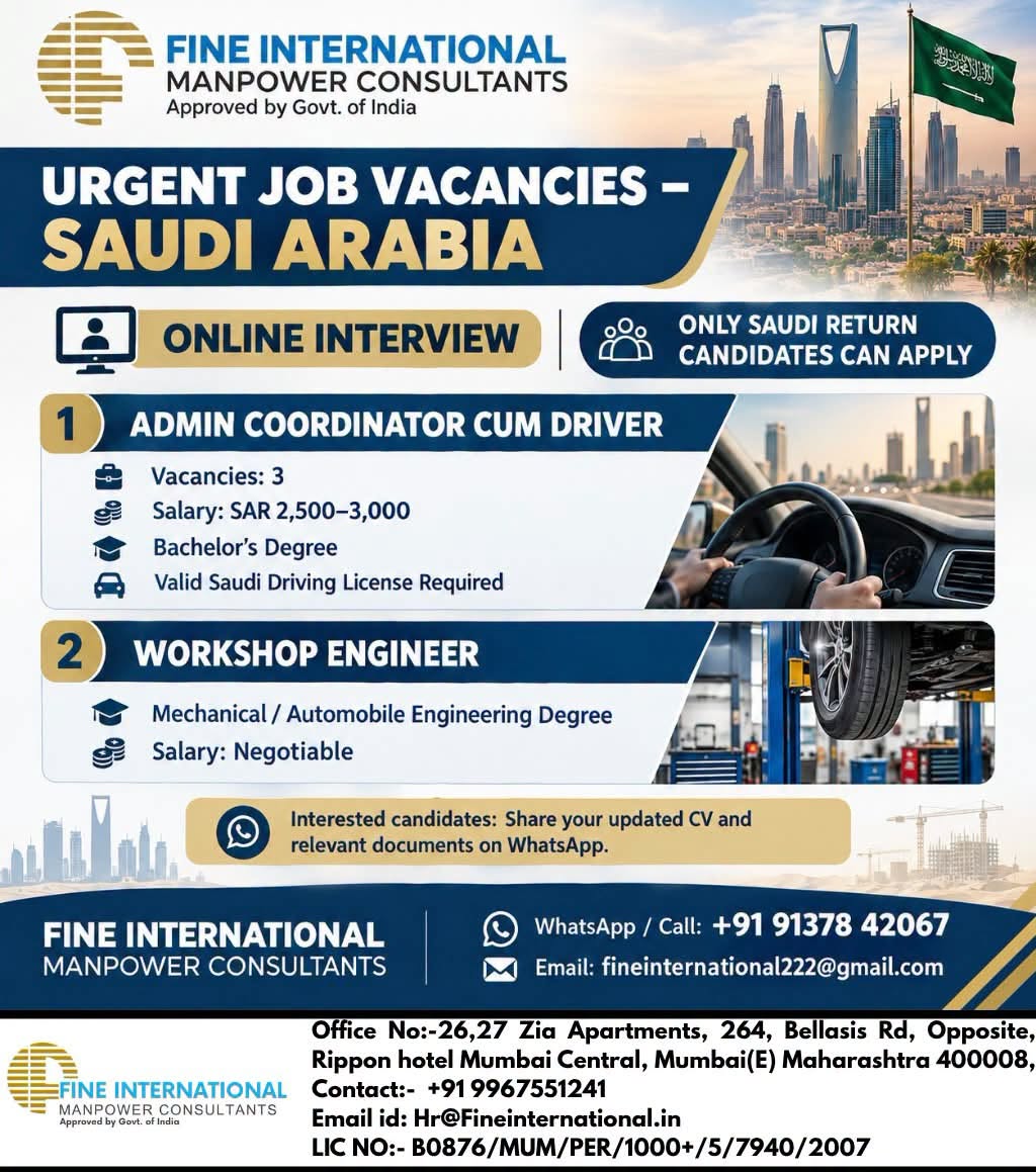 Urgent Job Vacancies - Saudi Arabia