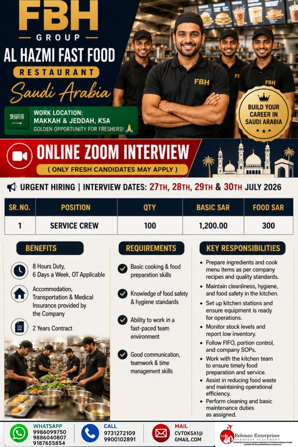 Service Crew — Rehman Enterprises, Saudi Arabia, Saudi Arabia