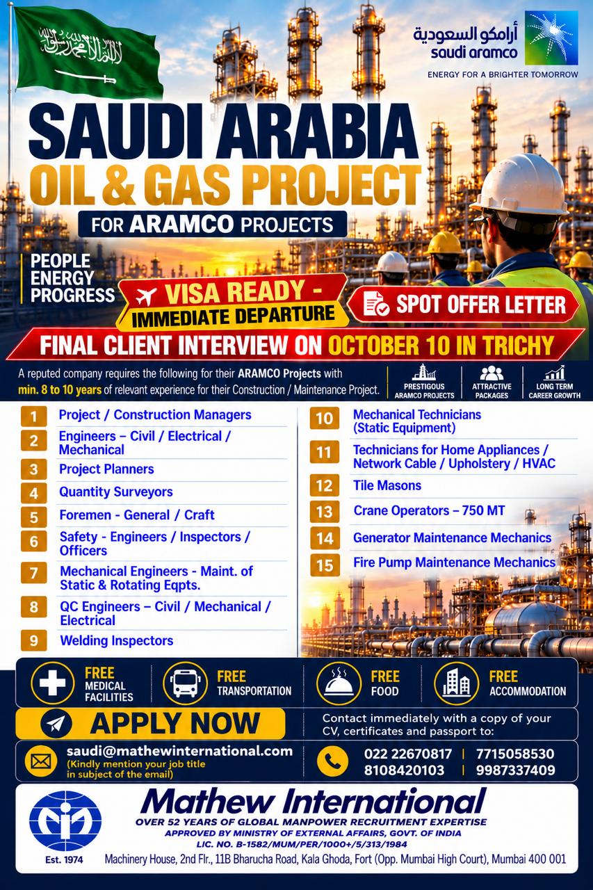Saudi Oil & Gas ARAMCO Project — MATHEW INTERNATIONAL, Saudi Arabia, Saudi Arabia