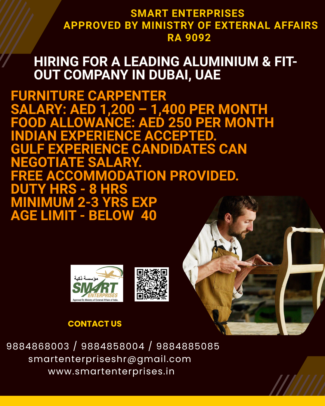 Furniture Carpenter — smartenterpriseshr@gmail.com, UAE, UAE