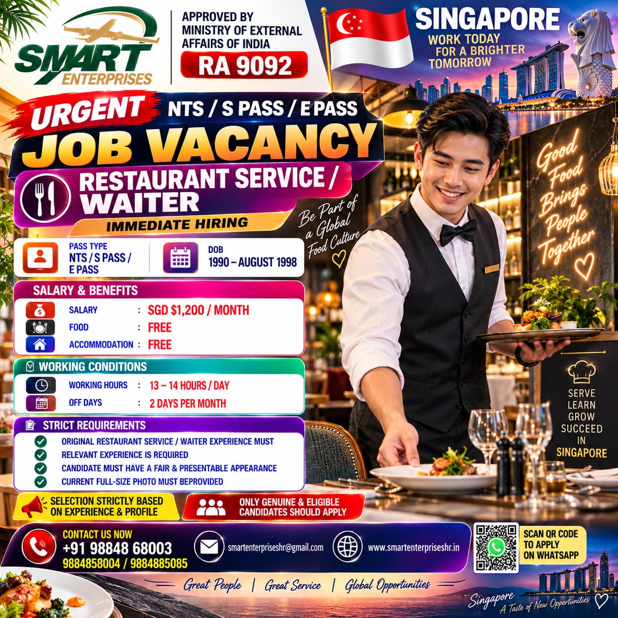 WAITER FOR RESTAURANT SERVICE