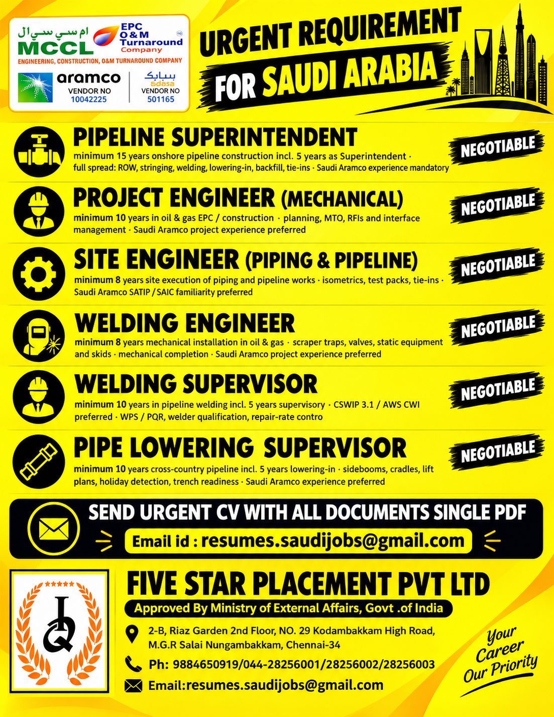 URGENT REQUIREMENT FOR SAUDI ARABIA - MCCL 1 -ONLINE INTERVIEW