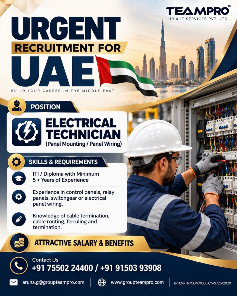 Electrical Technician (Panel Mounting / Panel Wiring) — Aruna G, UAE