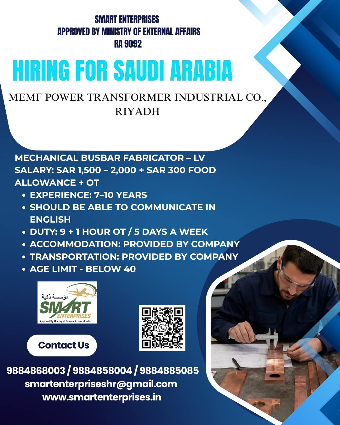 Mechanical Busbar Fabricator – LV — smartenterpriseshr@gmail.com, SAUDI ARABIA, SAUDI ARABIA