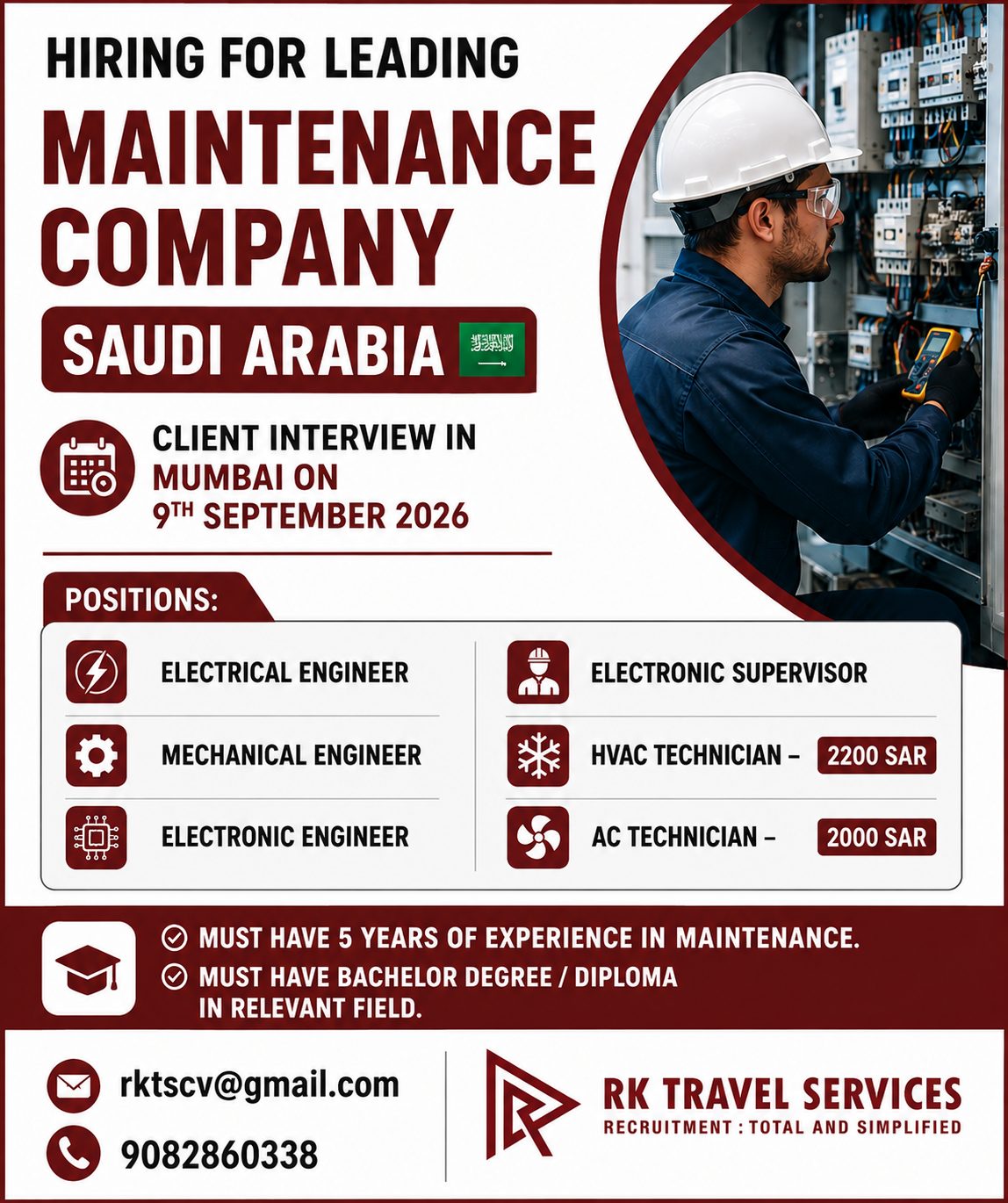 🚨 HIRING FOR A LEADING MAINTENANCE COMPANY – SAUDI ARABIA 🇸🇦