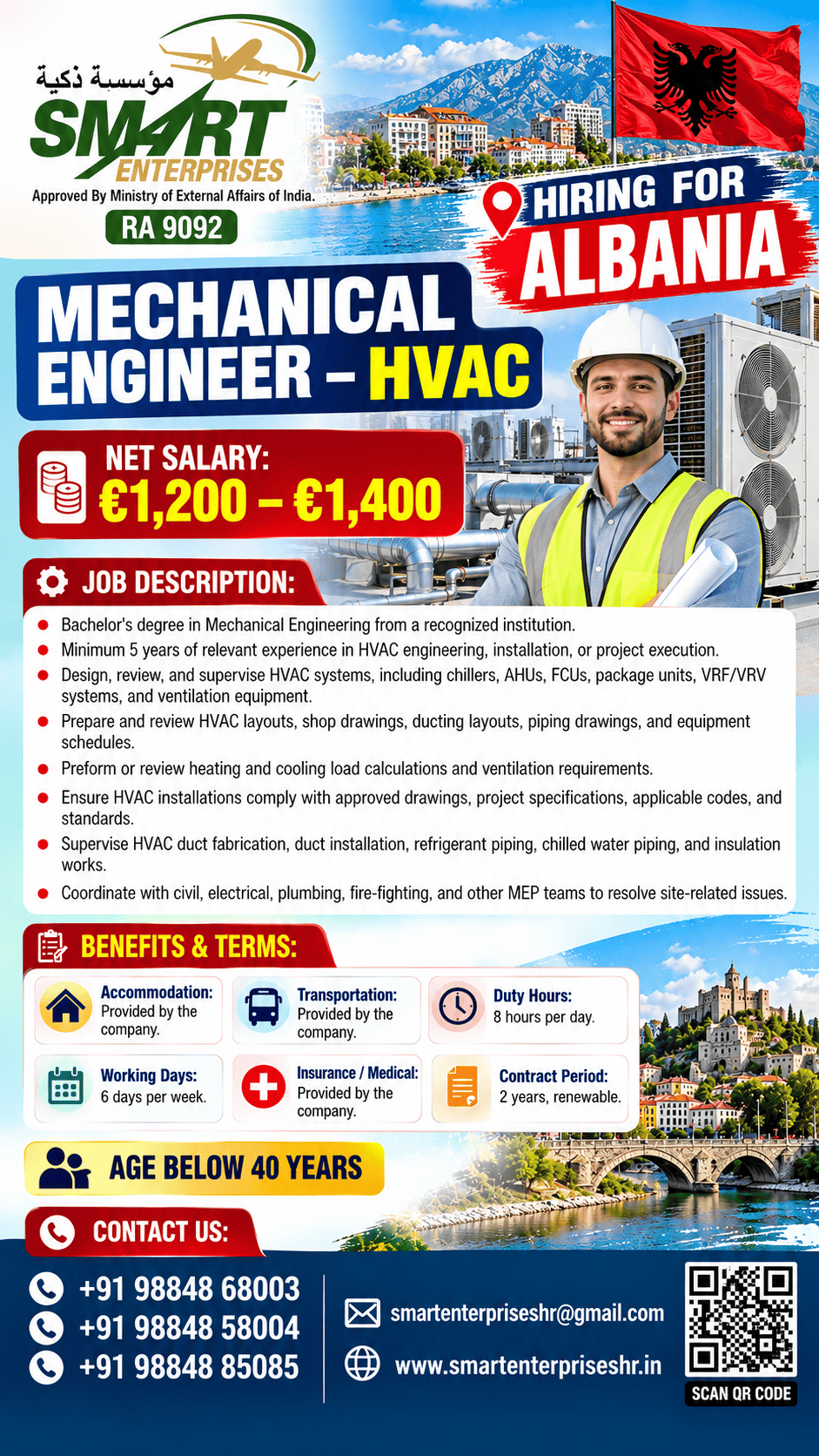 Mechanical Engineer – HVAC — smartenterpriseshr@gmail.com, ALBANIA