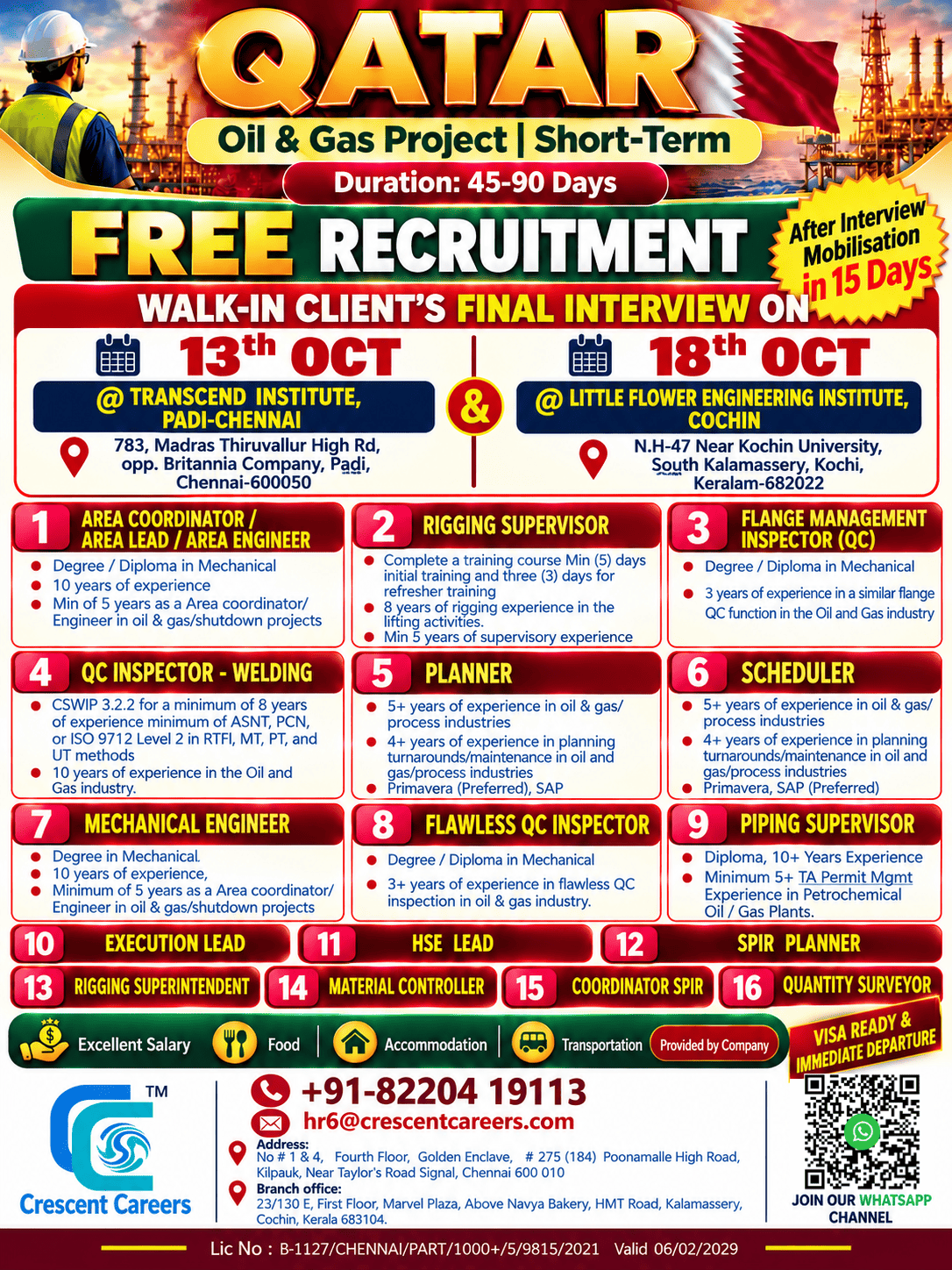 ✈️ VISA READY & IMMEDIATE DEPARTURE — Crescent Careers, Qatar, Qatar