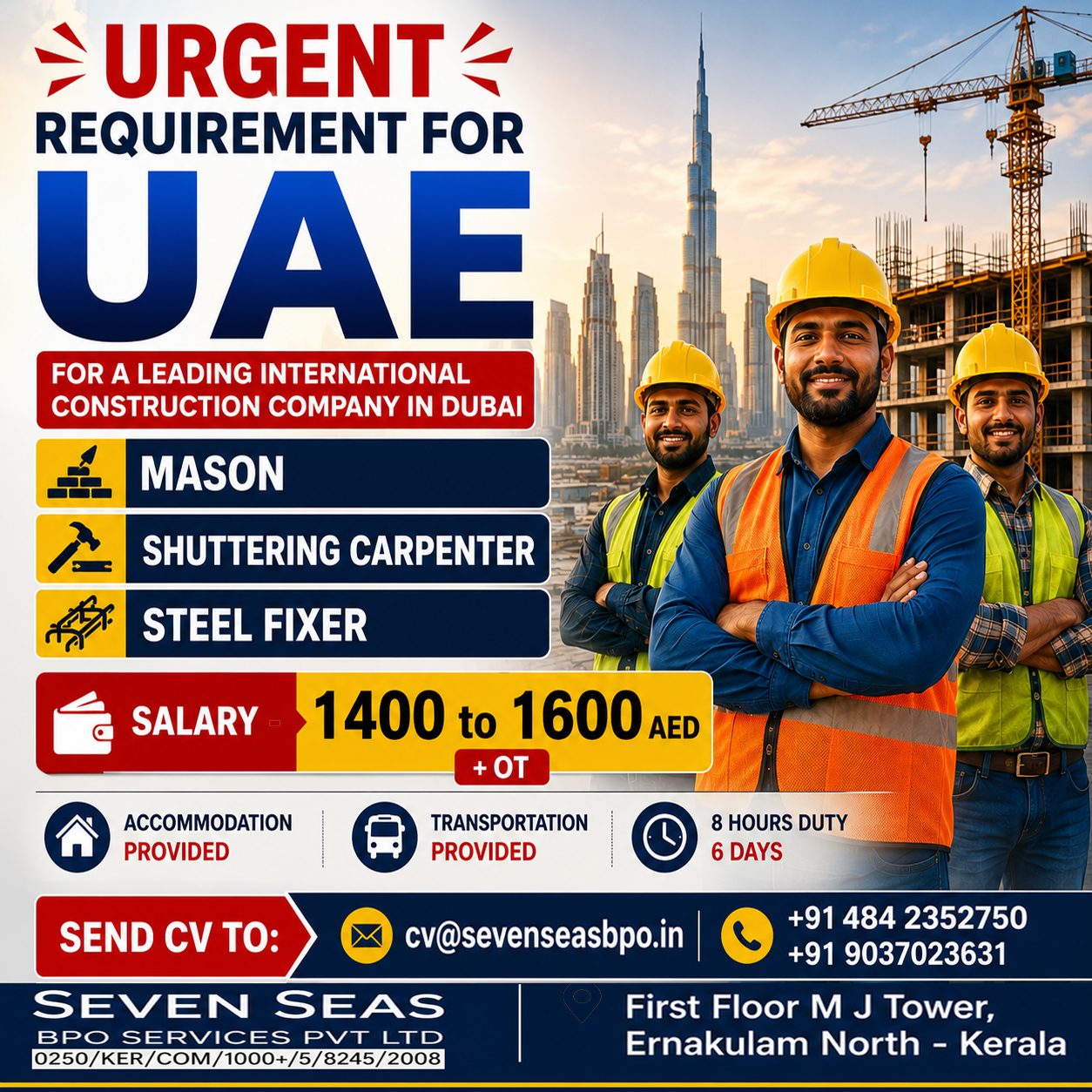 URGENT VACANCY IN UAE DUBAI — Seven Seas BPO Services (P) Ltd, UAE, UAE