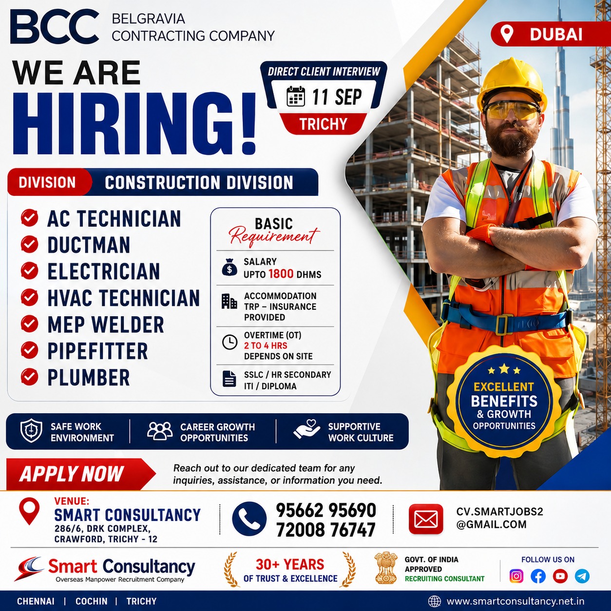 Dubai Construction Career Opportunities | Direct Client Interview – Trichy | 09 September — SMART CONSULTANCY, UAE, UAE