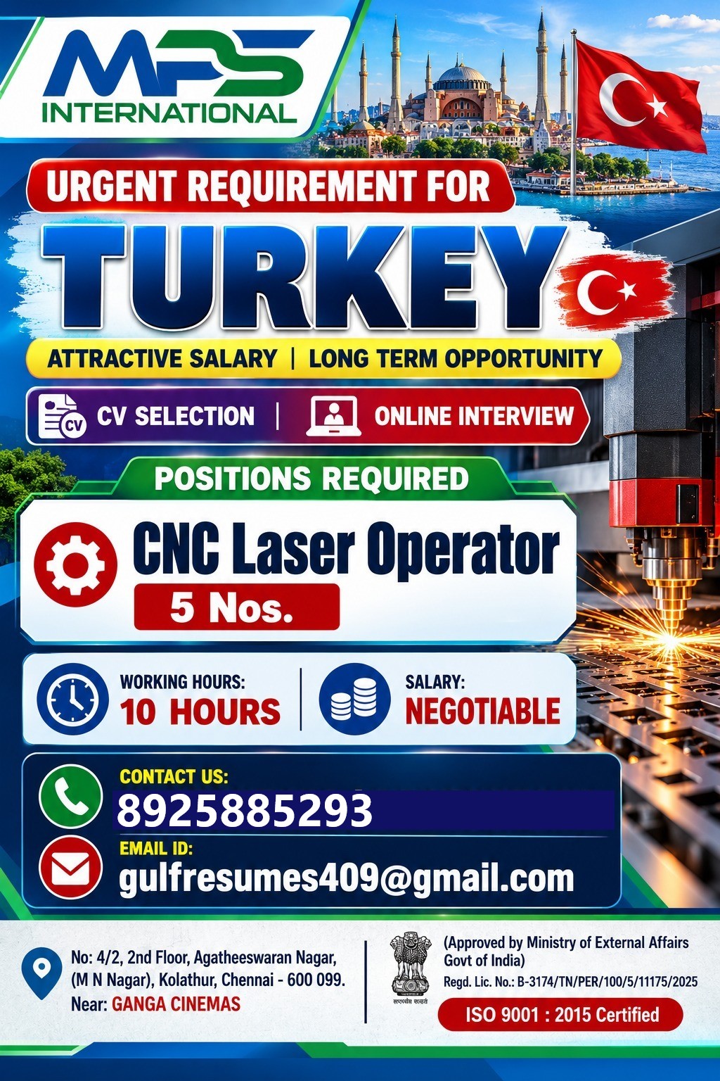 CNC Laser Operator - Urgent Requirement Turkey - cv selection