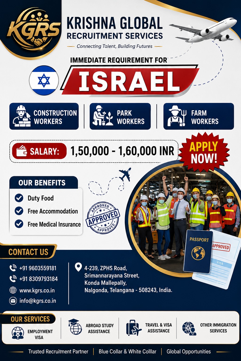 Construction, Park, and Farm Workers for Israel — Krishna Global Recruitment Services, Israel, Israel