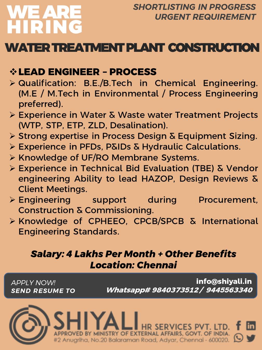 Water Treatment Plant Construction — SHIYALI HR SERVICES, India, India