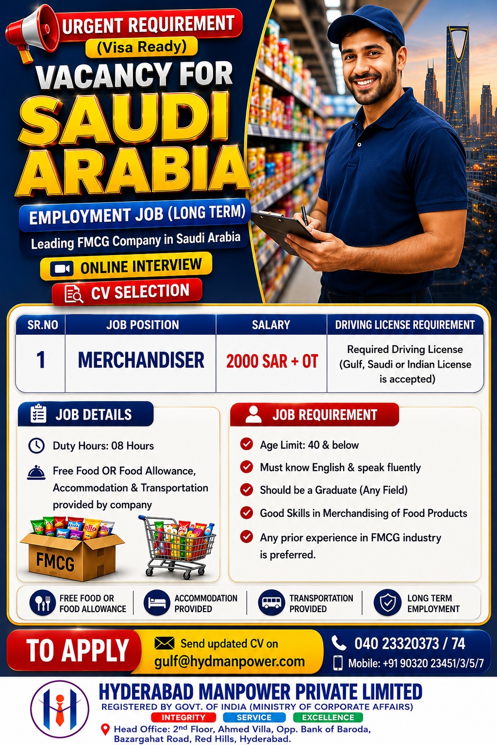 Hiring for FMCG Company - Saudi Arabia