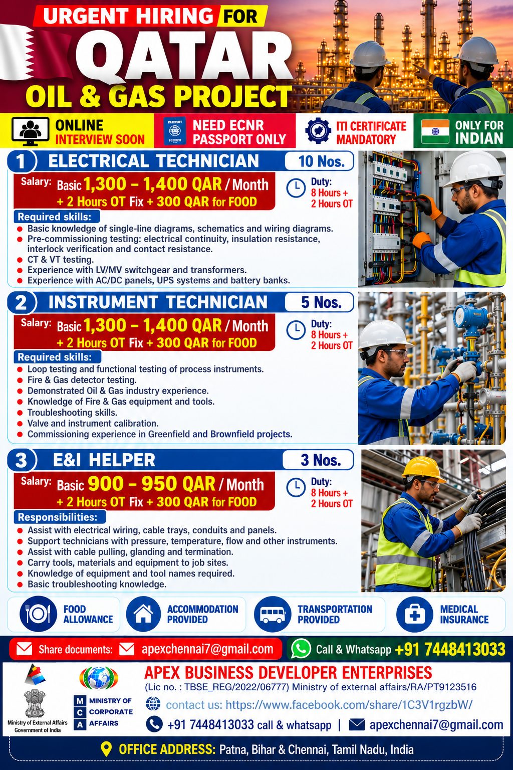 Urgent Hiring for Qatar Oil & Gas Project