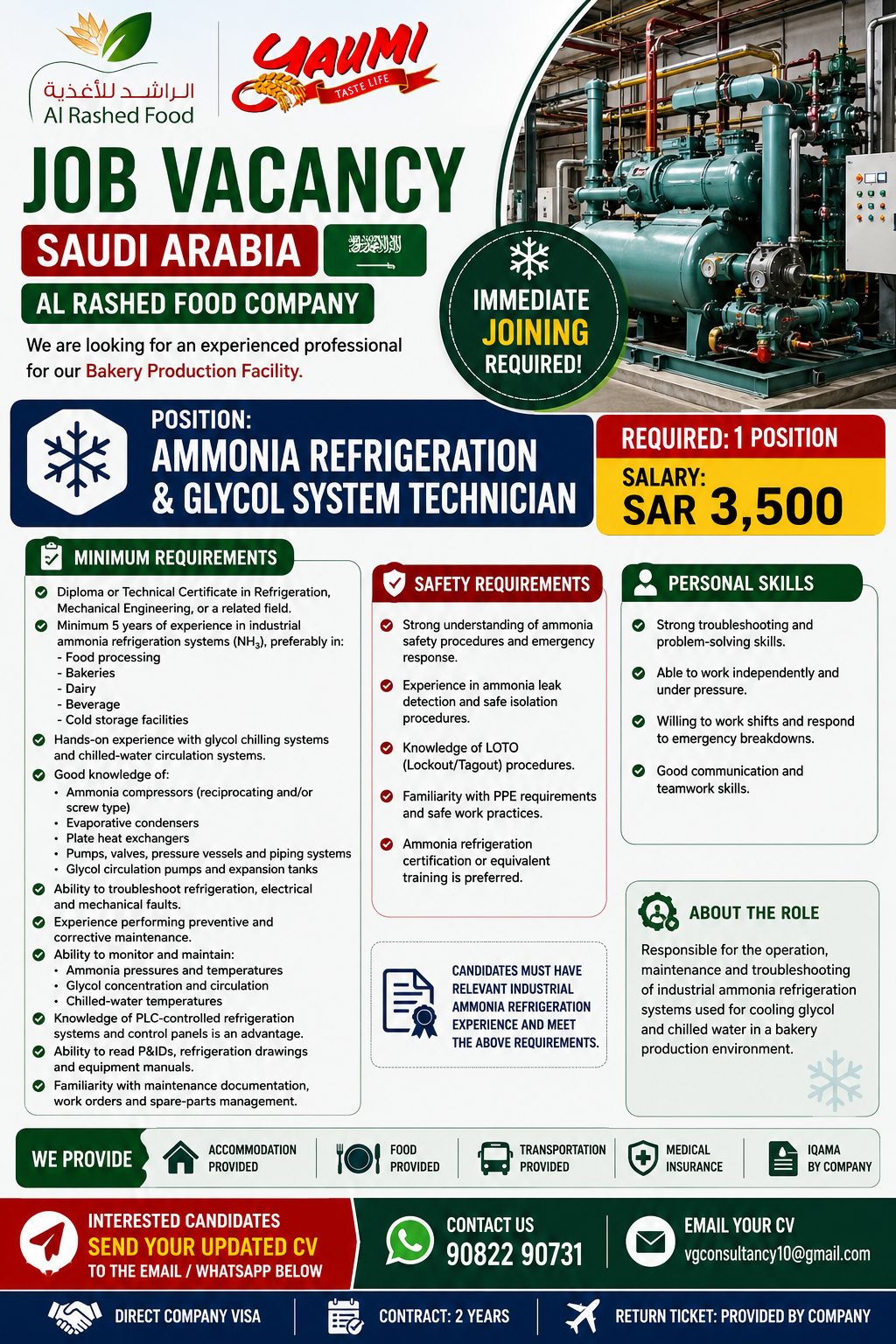 Ammonia Refrigeration & Glycol System Technician