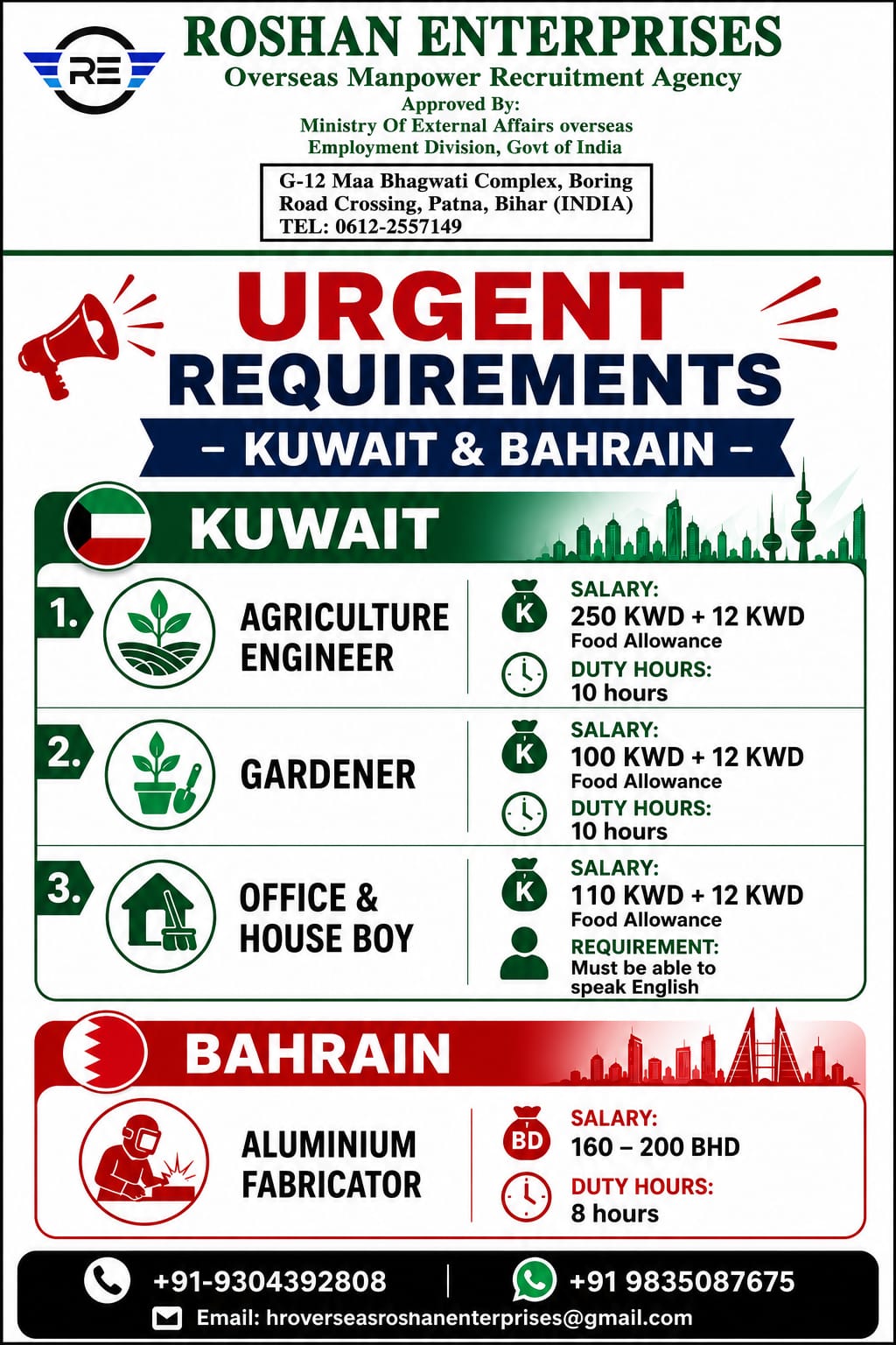Urgent Requirements - Kuwait & Bahrain