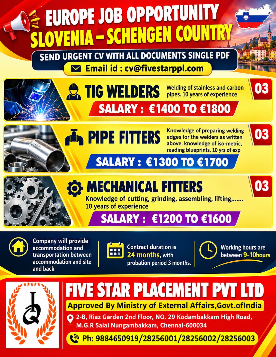TIG WELDERS  ,PIPE FITTERS,MECHANICAL FITTERS FOR  SLOVENIA