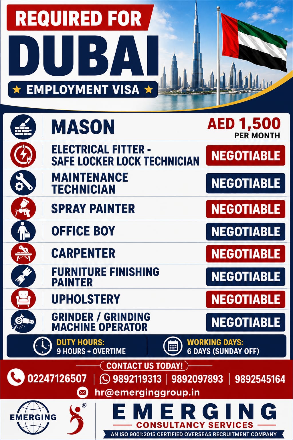 REQUIRED MULTIPLE JOBS IN CONSTRUCTION COMPANY FOR DUBAI