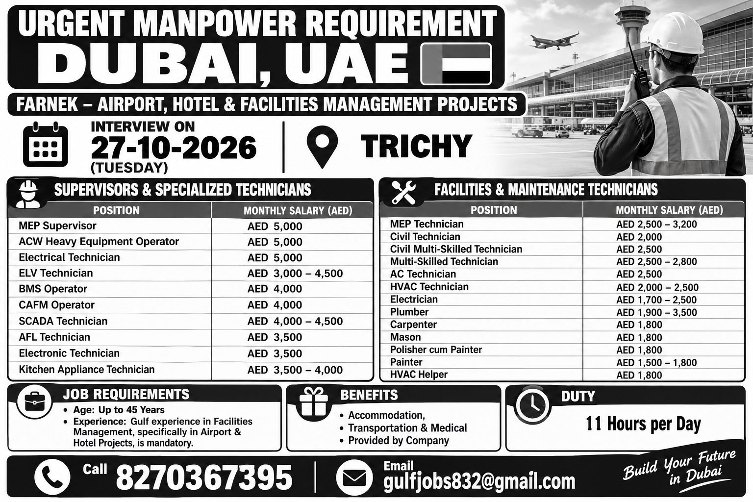 Urgent Manpower Requirement - Farnek Airport, Hotel & Facilities Management Projects — VG TRAVELS, United Arab Emirates