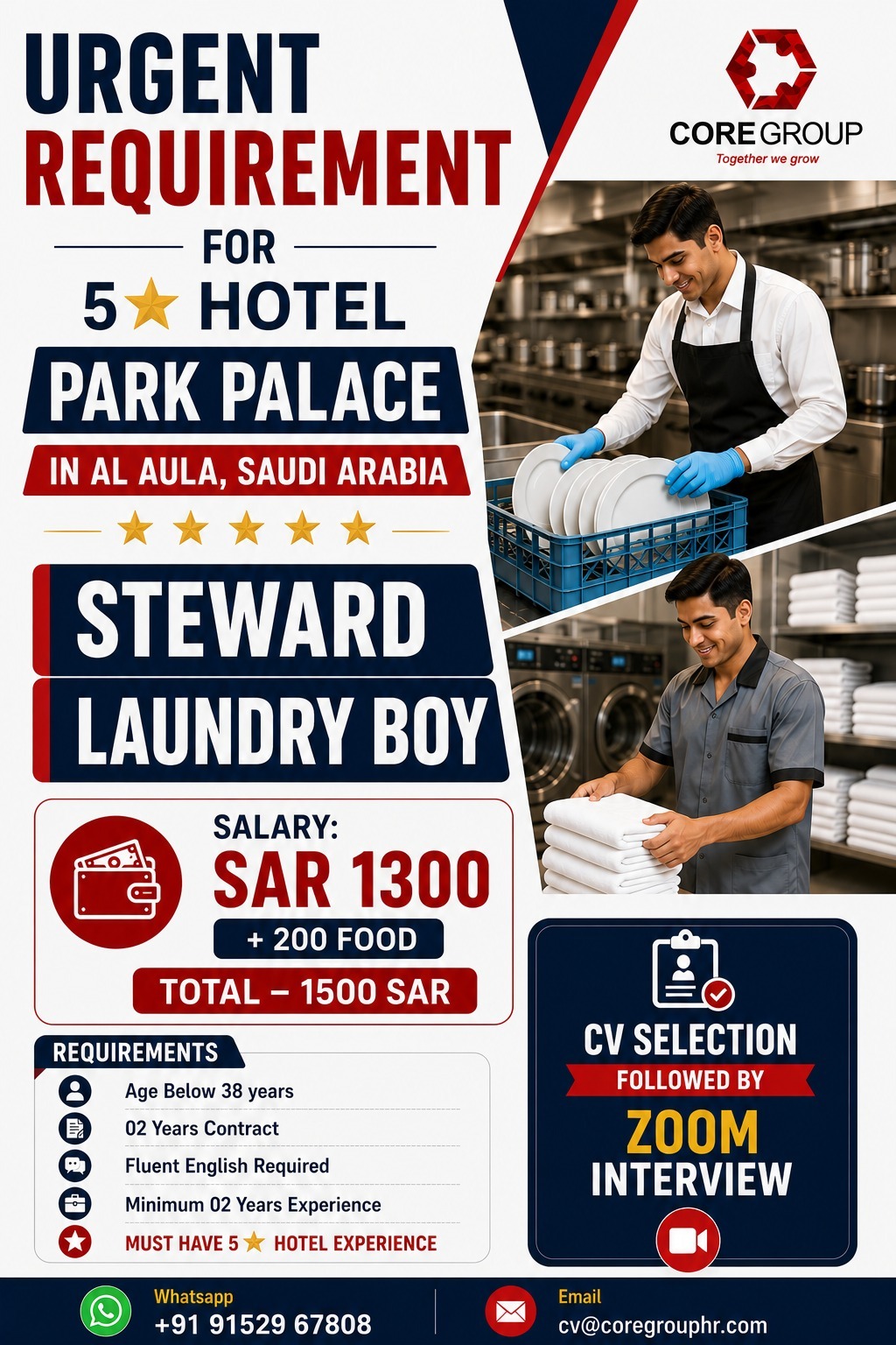 URGENT REQUIREMENT FOR "PARK PALACE" IN SAUDI ARABIA