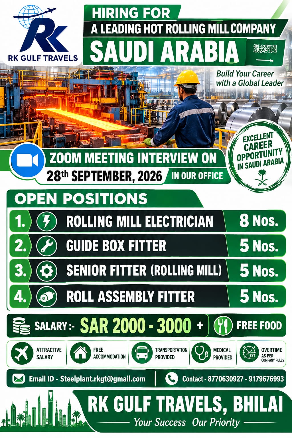 HIRING FOR A LEADING STEEL PLANT (HOT ROLLING MILL) – SAUDI ARABIA