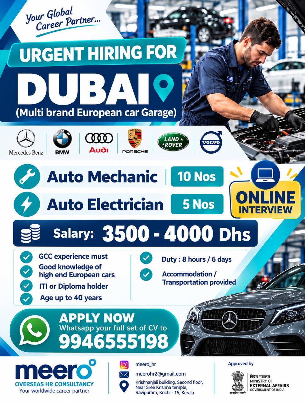 Auto Mechanic and Auto Electrician — MEERO HR CONSULTANCY, United Arab Emirates