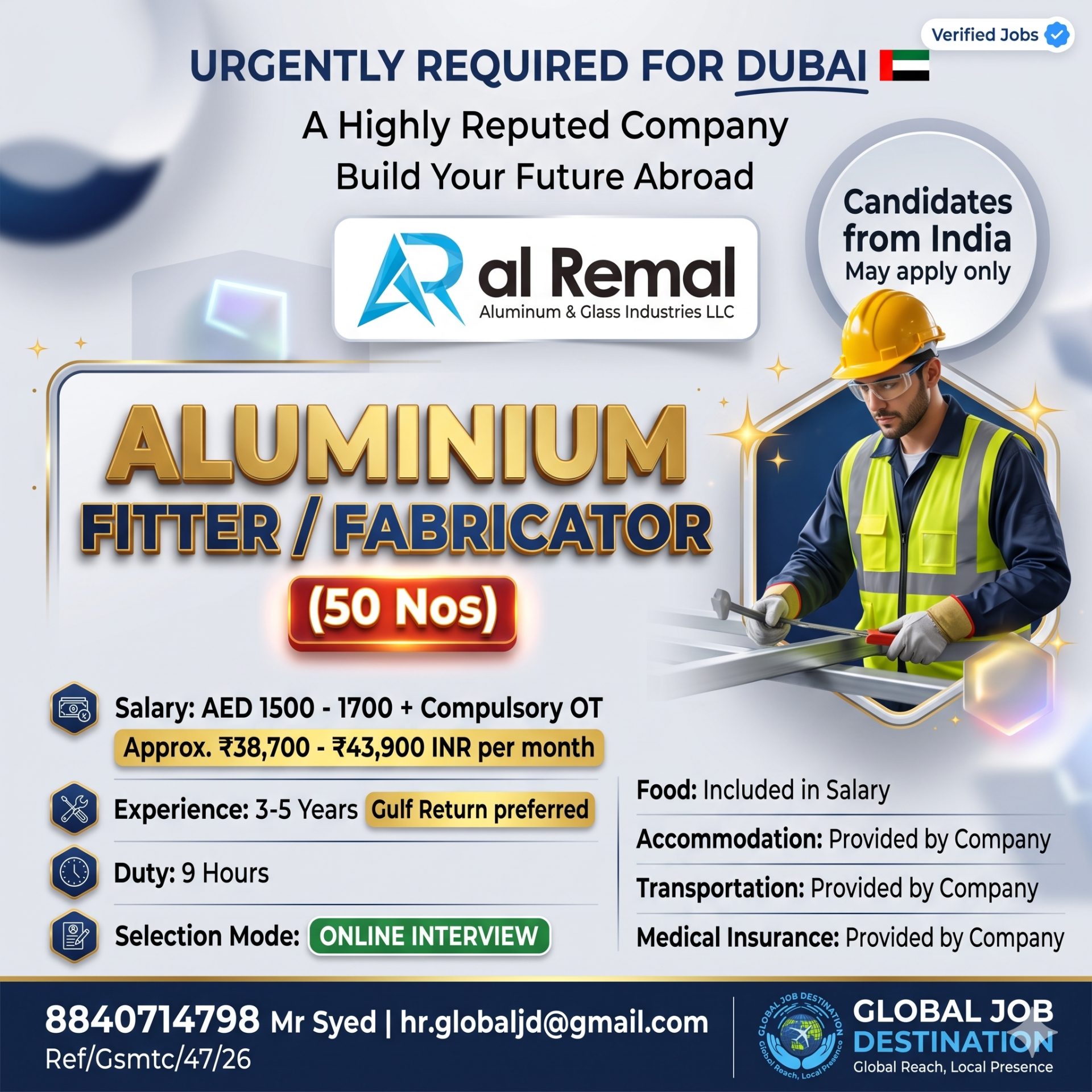 Aluminum Fabricator / Fitter — GLOBAL JOB DESTINATION, Dubai