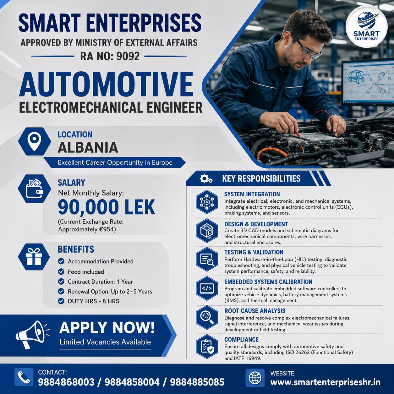 AUTOMOTIVE ELECTROMECHANICAL ENGINEER — smartenterpriseshr@gmail.com, ALBANIA