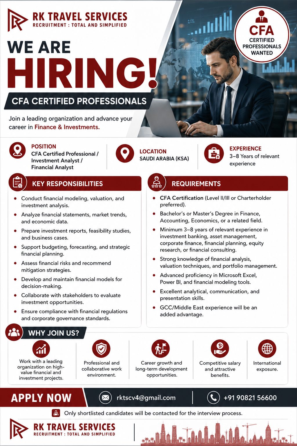 CFA Certified Professional / Investment Analyst / Financial Analyst — RK Travel Services, Saudi Arabia, Saudi Arabia