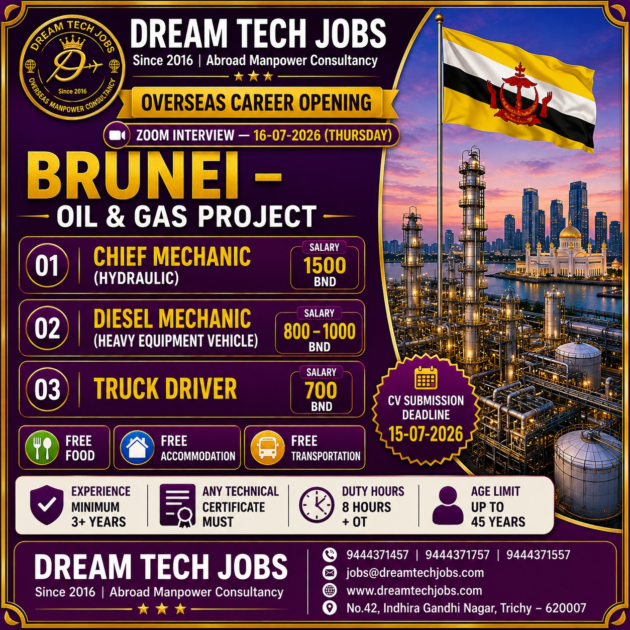 Brunei - Oil & Gas Project — Dream Tech Jobs - Trichy, Brunei, Brunei