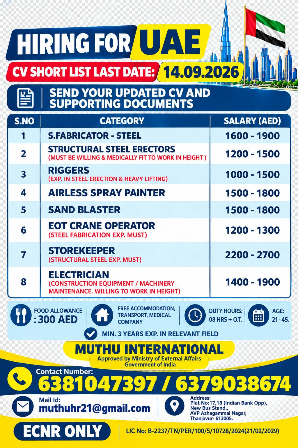 Hiring for UAE - Steel Fabrication & Construction