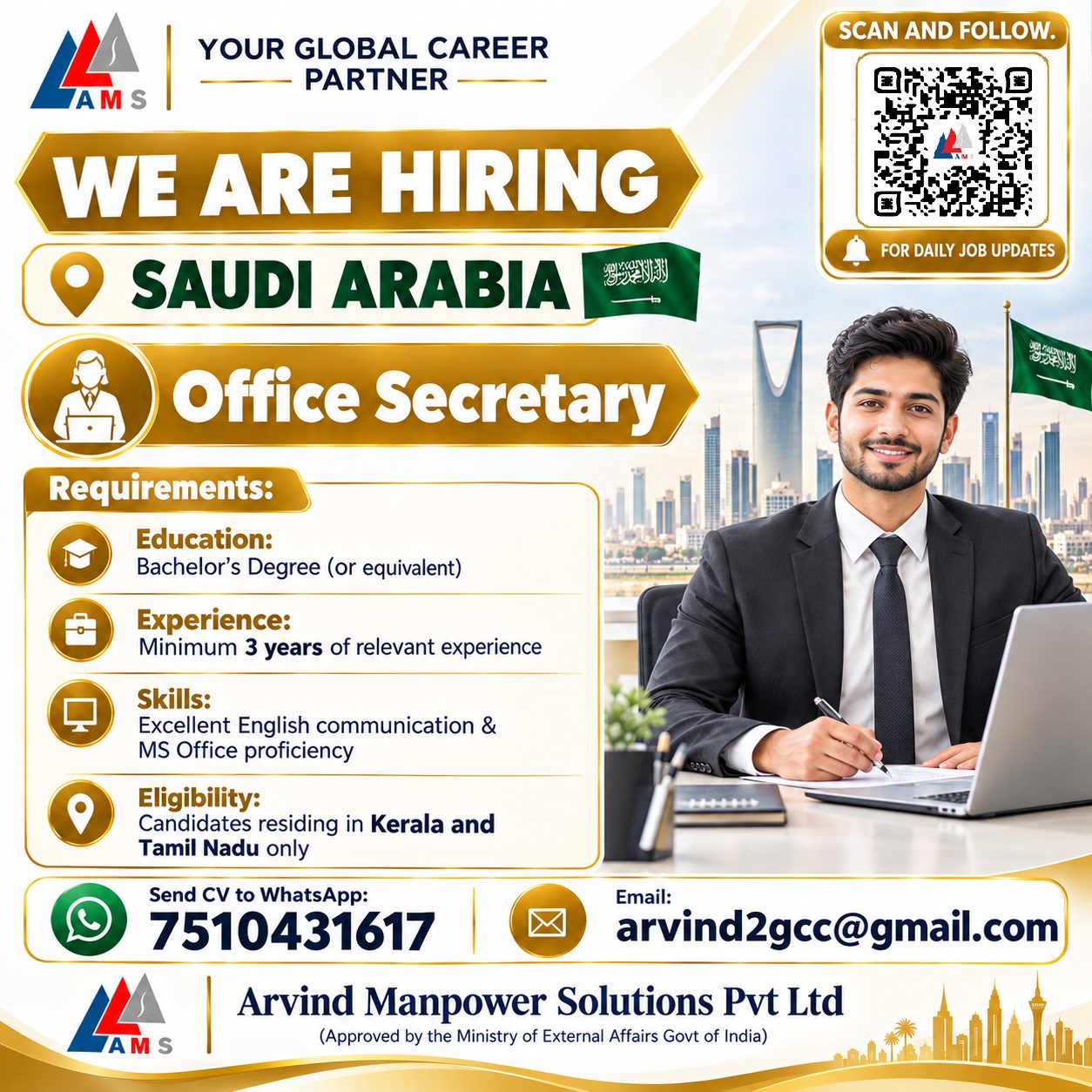 Office Secretary — Arvind Manpower Solutions Pvt ltd, Saudi Arabia, Saudi Arabia