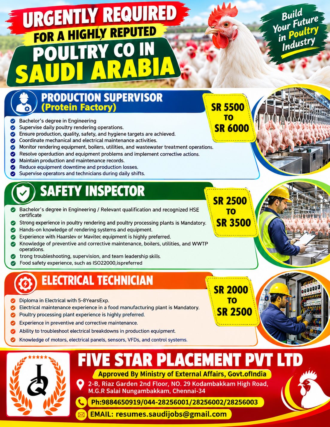 URGENTLY REQUIRED FOR A HIGHLY REPUTED POULTRY CO IN SAUDI ARABIA