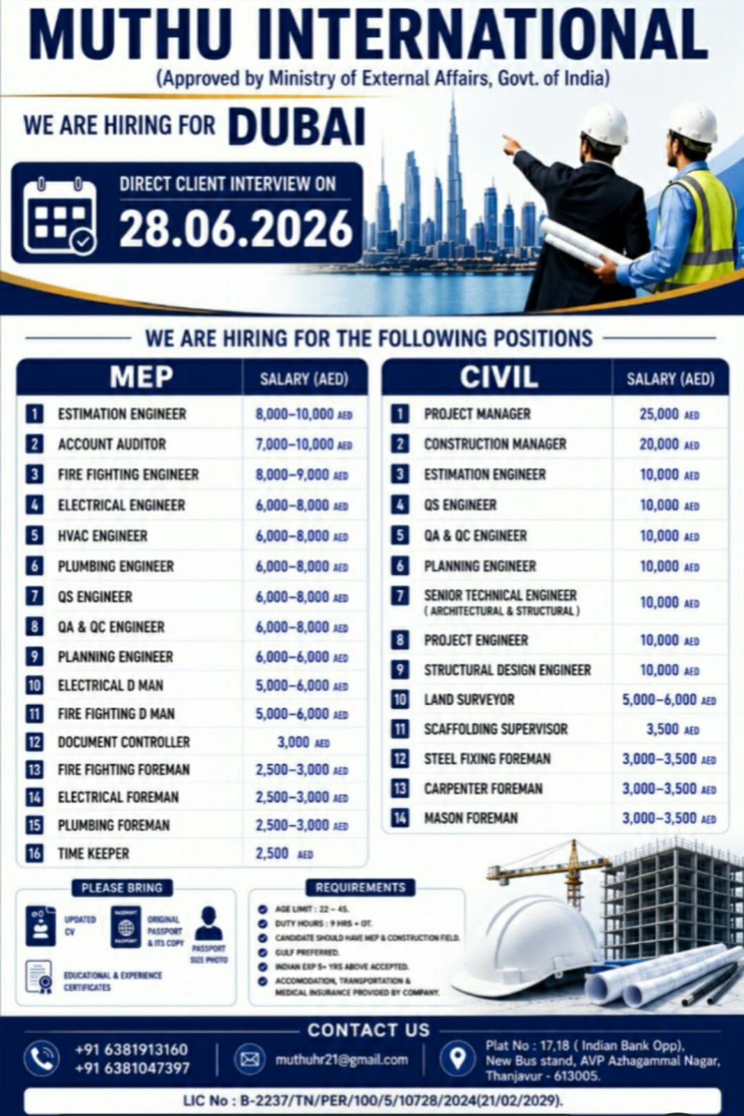civil and mep — MUTHU INTERNATIONAL, Dubai