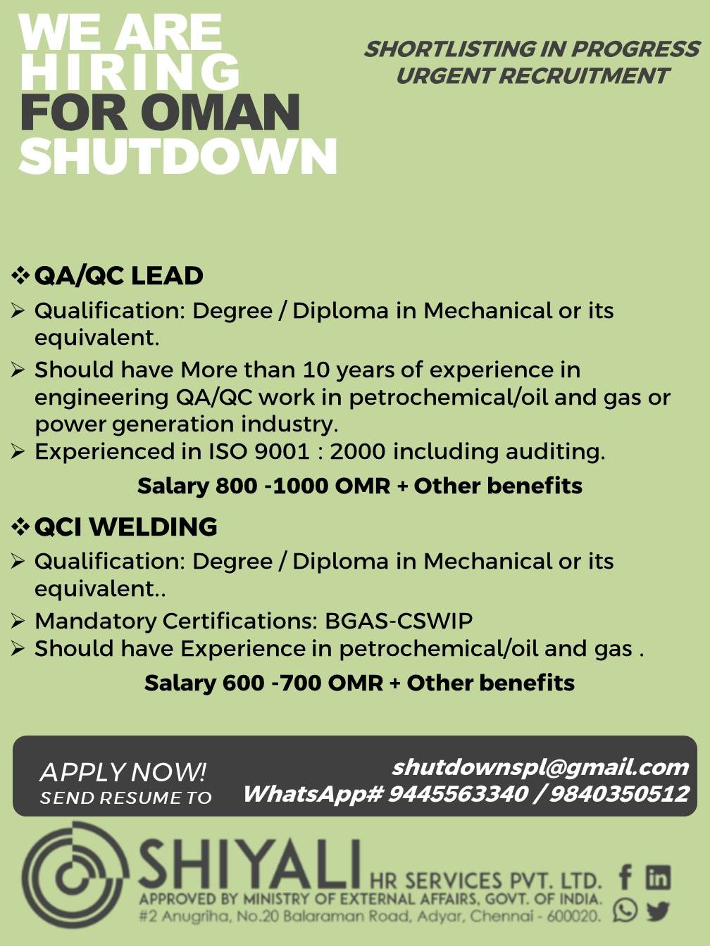 Oman Shutdown Recruitment