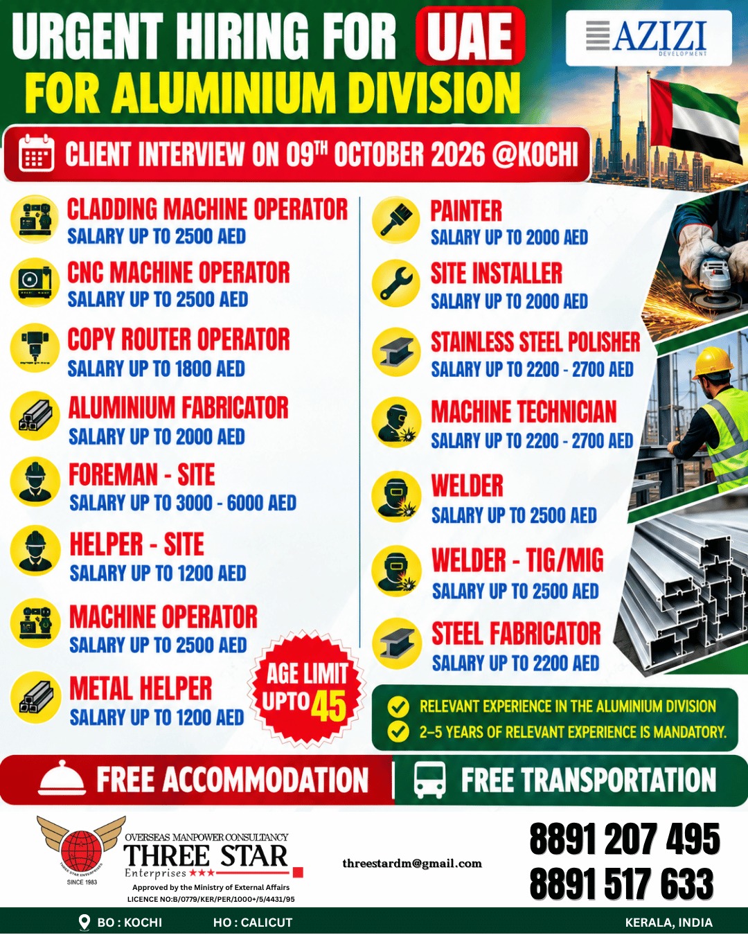 Urgent Hiring for UAE - Aluminium Division — THREE STAR ENTERPRISES, UAE, UAE