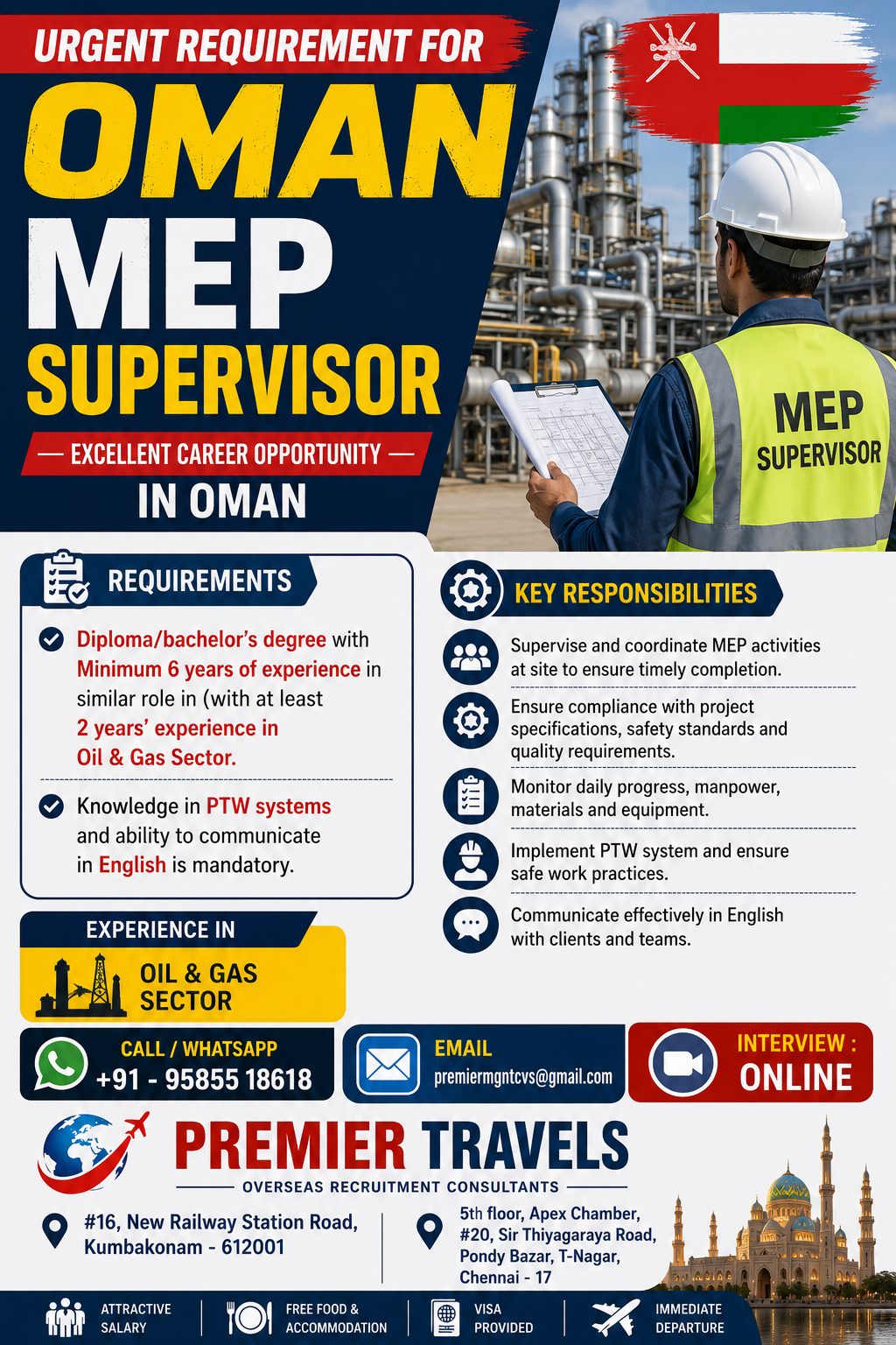 Requirement for Oman MEP Division — Premier Travels, Oman, Oman