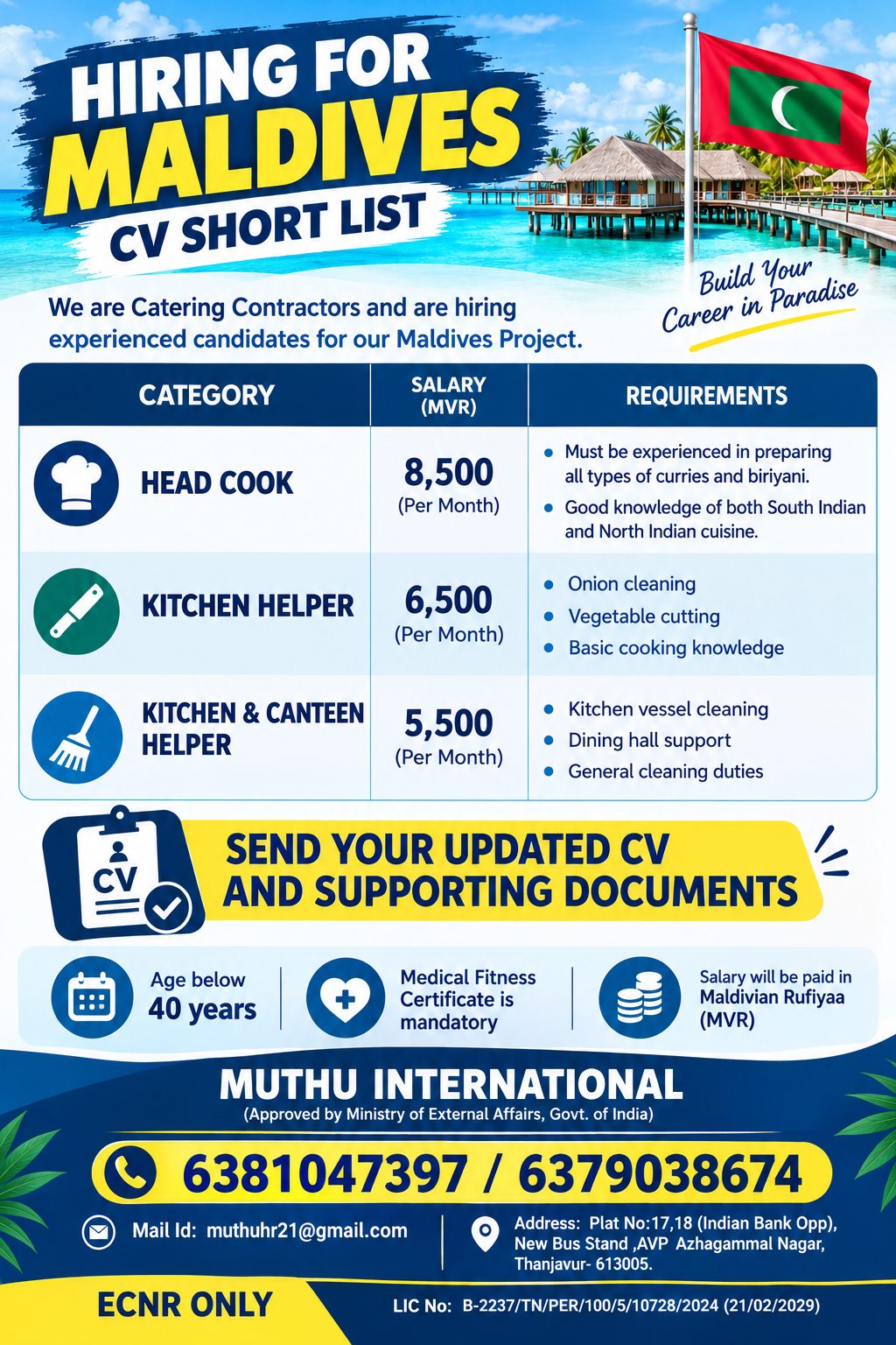 Maldives Project - Catering Positions
