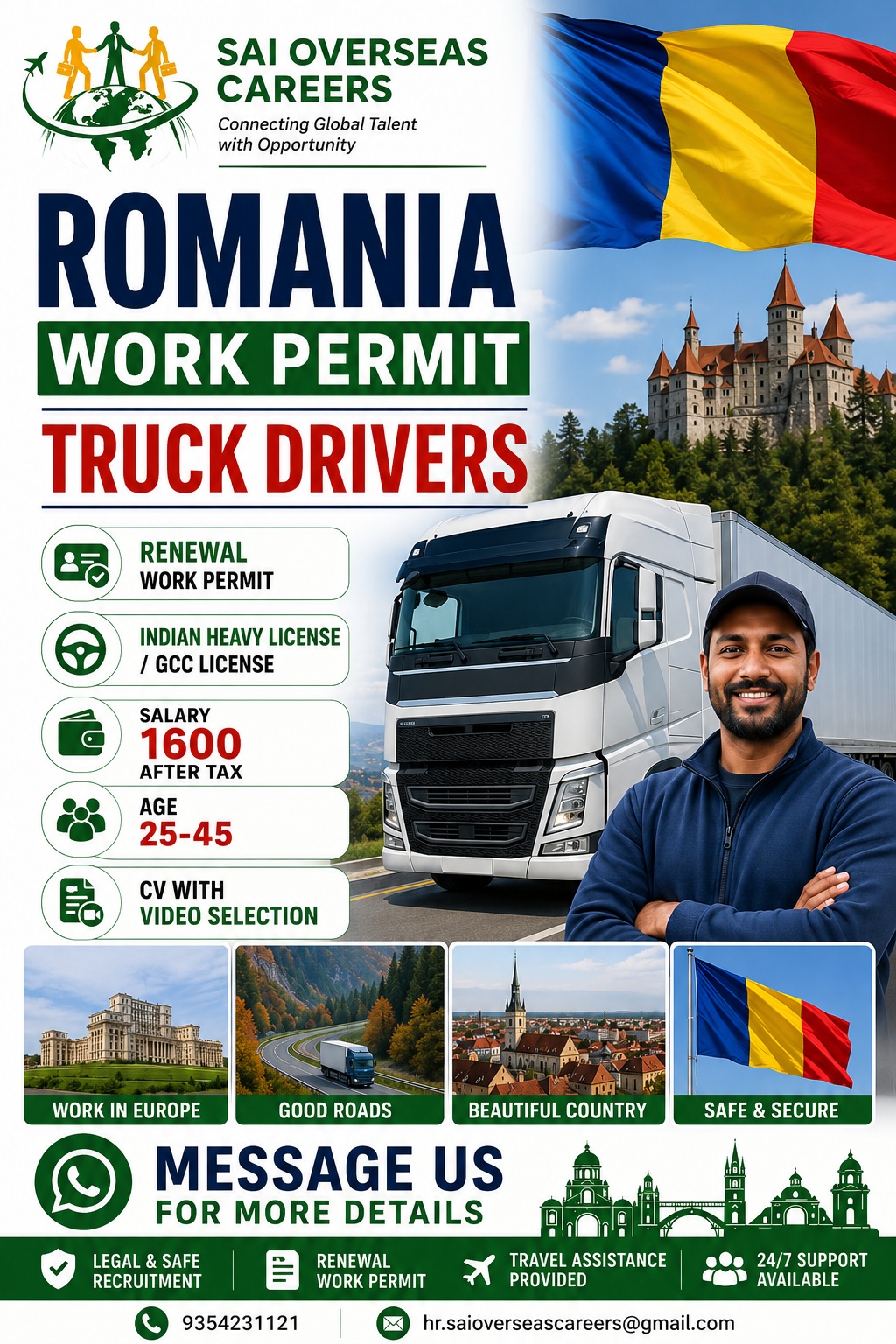 🚛 URGENT HIRING – TRUCK DRIVERS FOR ROMANIA (WORK PERMIT) — Sai Overseas Careers, ROMANIA