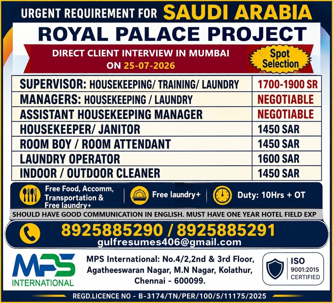 Royal Palace Project - Multiple Positions — MPS INTERNATIONAL, Saudi Arabia