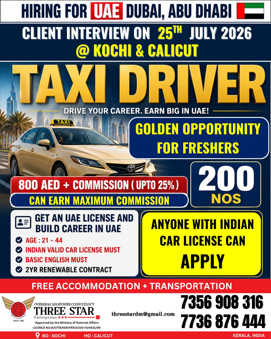 Taxi Driver — THREE STAR ENTERPRISES, UAE, UAE
